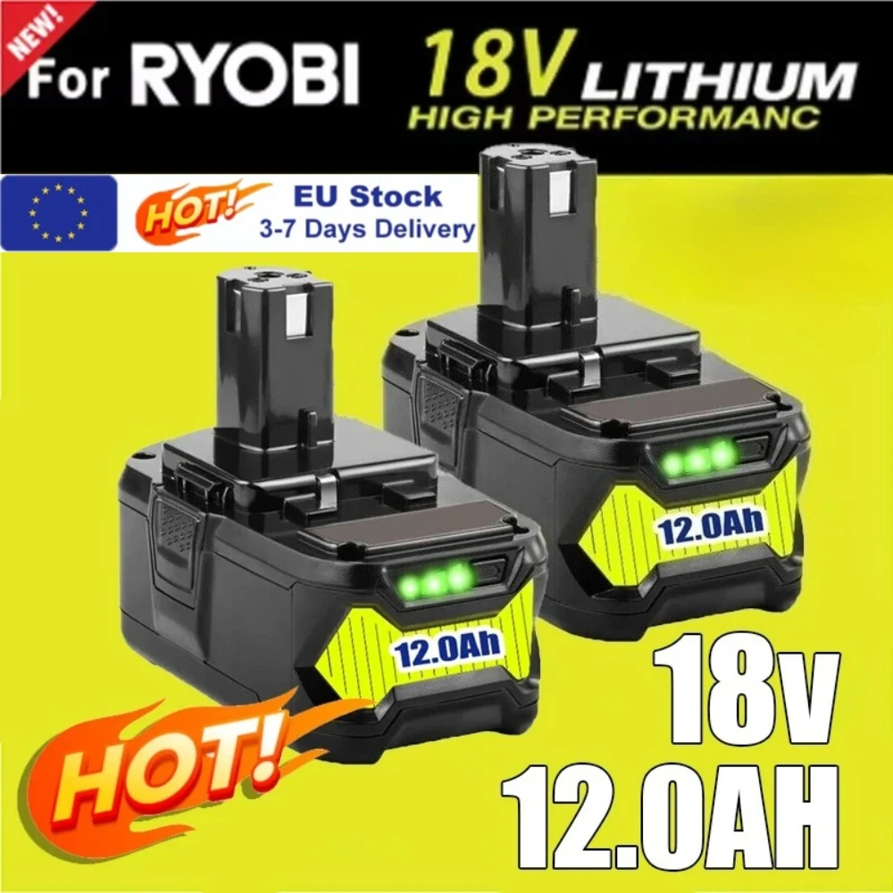 Batterie de remplacement RYOBI P108 18V 12Ah pour la série ONE+, compatible avec P203 P204 P210 RB18L50 RB18L20, lithium-ion haute capacité