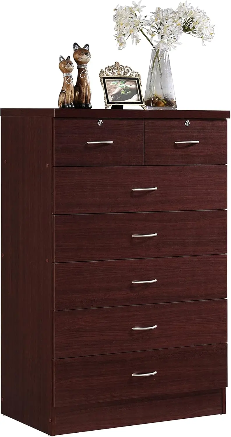 Drawer Wood Dresser for Bedroom, 31.5 inch Wide Chest of Drawers, with 2 Locks on the Top Drawers