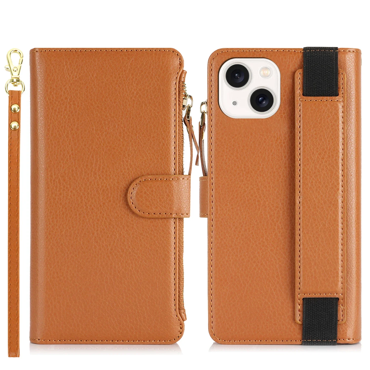 

Multifunctional Zipper Card Solt Leather Wallet Case For iPhone 15 Pro Max 16 Plus 14 13 12 11 SE 2022 Stand Wristband Bag Cover