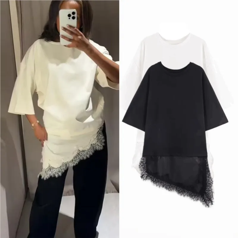 

Женская кружевная футболка, повседневная весенне-летняя футболка с круглым вырезом и коротким рукавом, новинка 2026, удобные женские модные элегантные топы