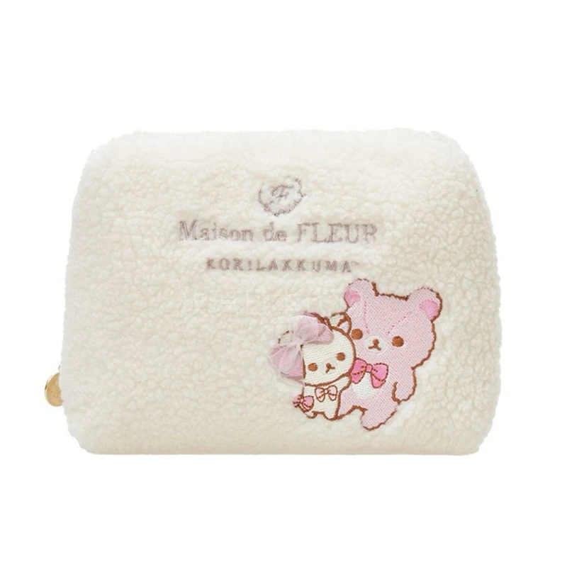 Rilakkuma Korilakkuma Plush Makeup Bag Pouch Embroidery Storage Organizer Cartoon Bear Cute Cosmetic Bag Vanity Beauty Case