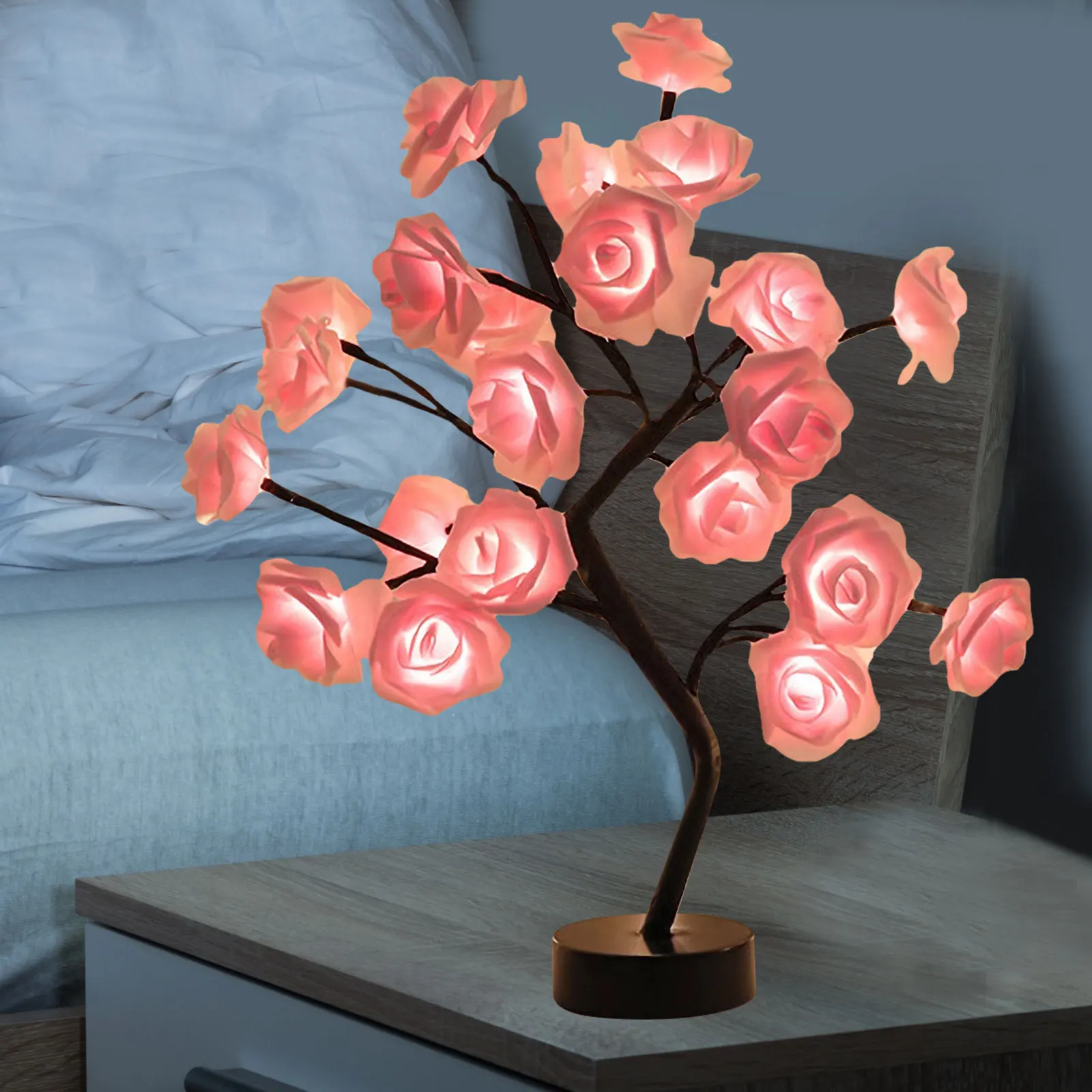 

LED Rose Flower Desk Light Romantic Flower Light Up Tree Desk Lamp Bedroom Decor Valentine Gift WITHOUT