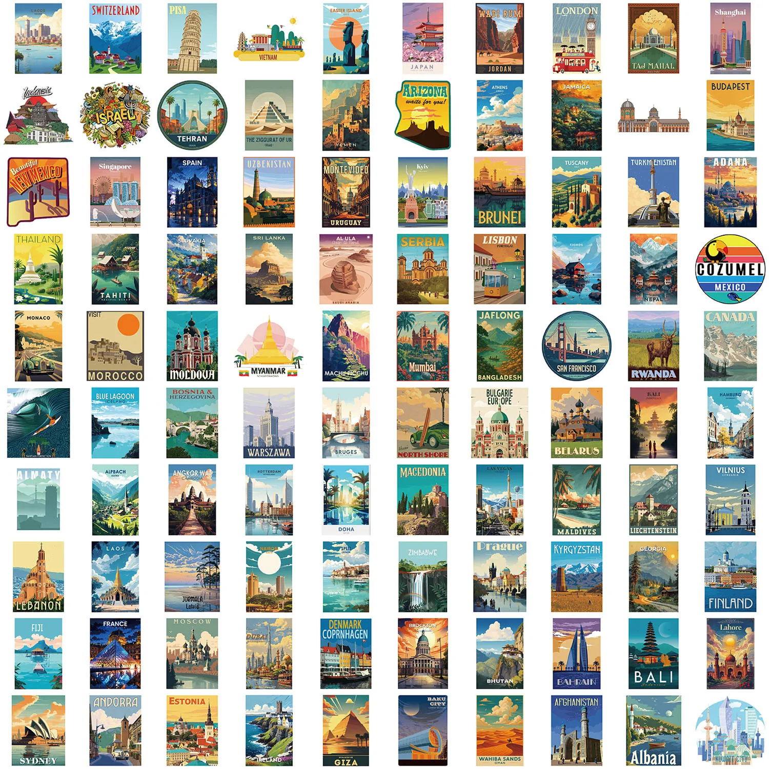 100 قطعة من ملصقات الكرتون العالمية والحديقة الوطنية الكتابة على الجدران المقاومة للماء DIYFor ديكور الغيتار دفتر الأمتعة القرطاسية