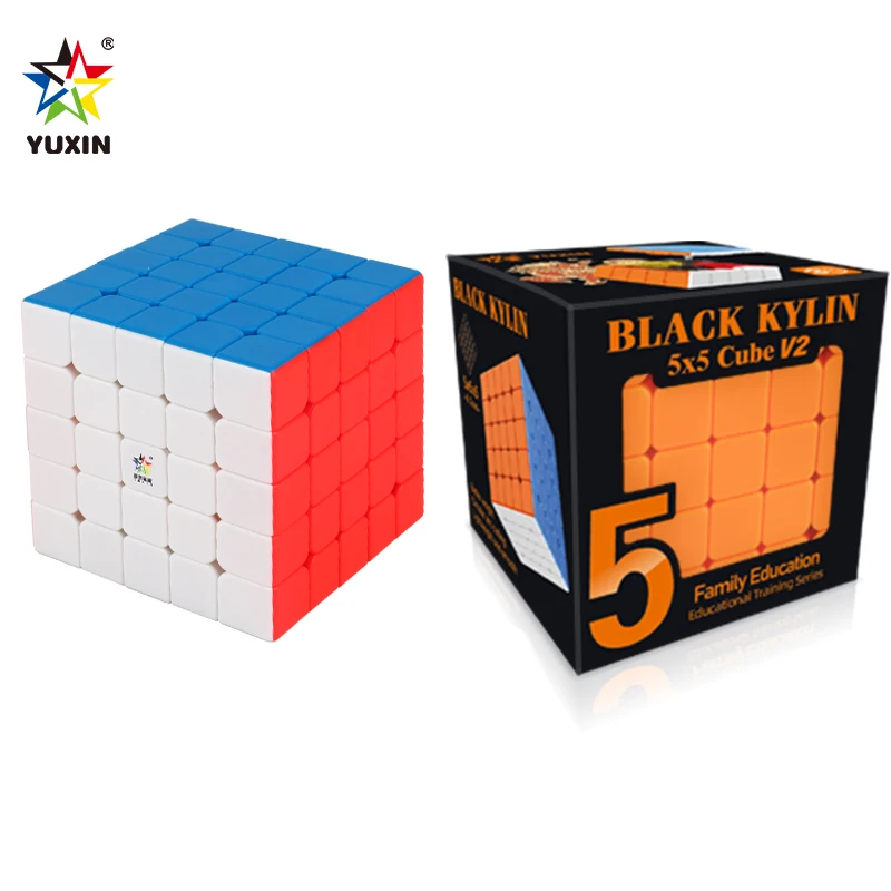 YuXin สีดํา Kylin Cube V2 5X5 ปริศนาความเร็วระดับมืออาชีพของเล่นเด็กของขวัญ Speedcube Original Magic Cube พร้อมฐานพิเศษ