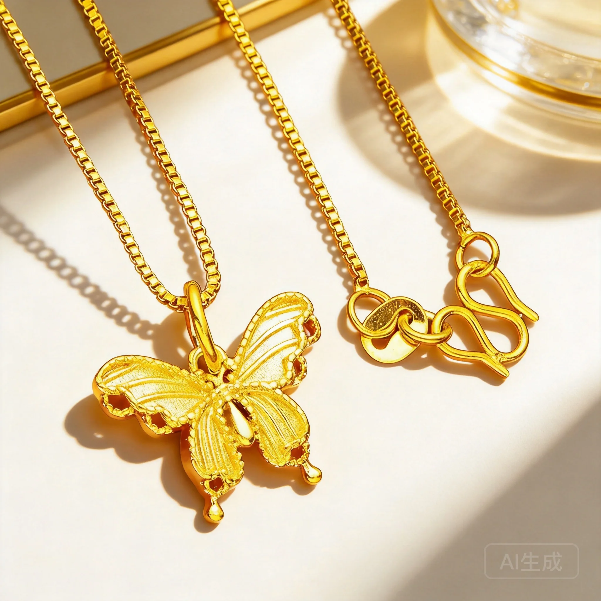 2026 Vietnamese Sand Gold Women Butterfly Pendant Necklace Thin Box Chain Fashion Jewelry For Party Daily Wear Birthday Gift Who