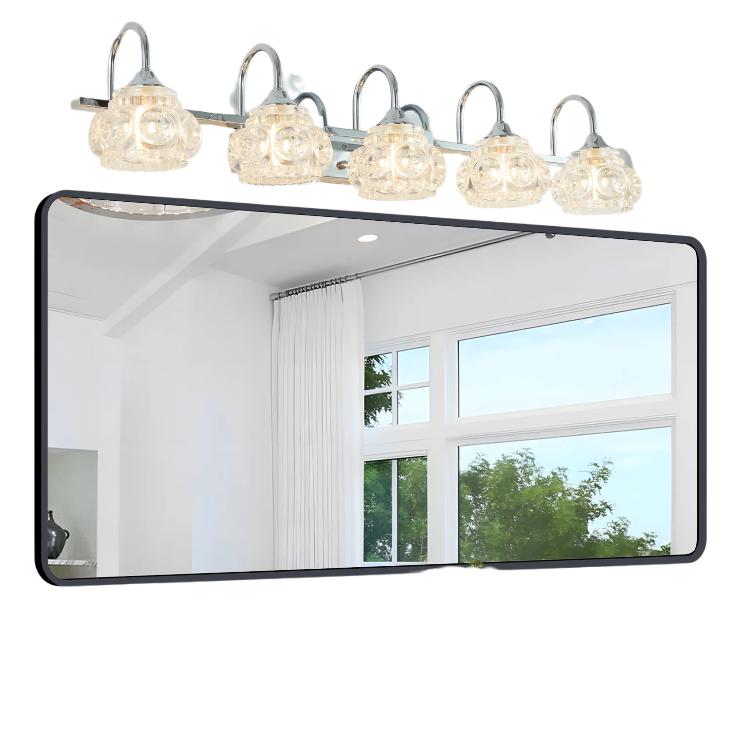 

Brushed Nickel Finish Vintage Crystal Vanity Light - Elegant 5-Light Bathroom Mirror Fixture with Clear Glass Shades (No Bulbs)