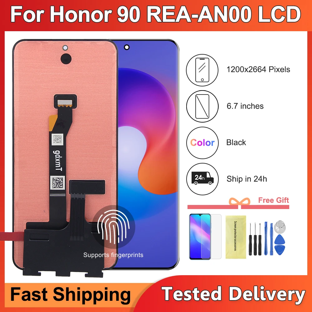 6.7\'\' For Honor 90 LCD Display REA-AN00, REA-NX9 Touch Screen Digitizer Assembly With Frame Replacement Parts