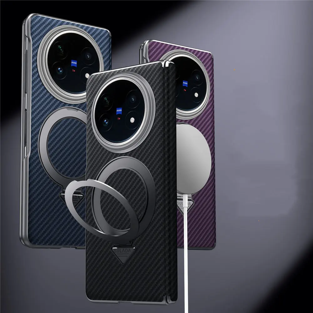 

Магнитный кожаный чехол с рисунком арамидного волокна 600D для Vivo X Fold5, шарнирный кронштейн, задняя крышка