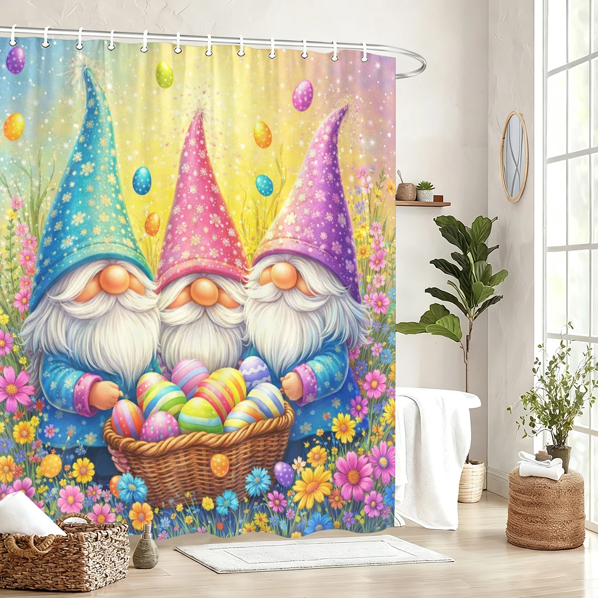 

Милая занавеска для душа с узором в виде гномов из полиэстера - очаровательная занавеска для ванной с цветочным принтом, прелестный декор для дома