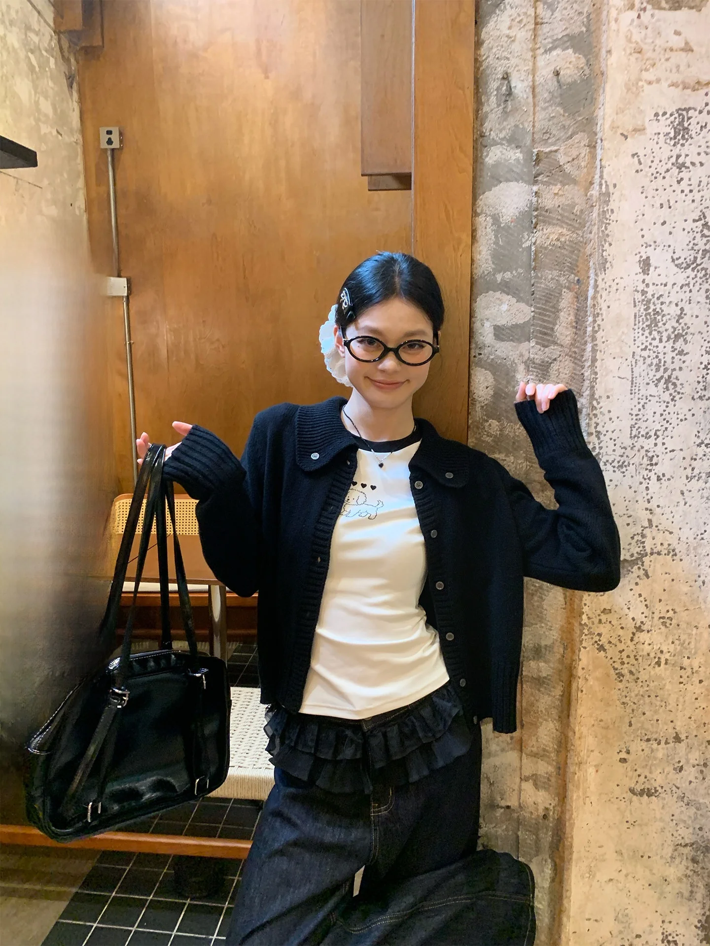 

Вязаный открытый кардиган с черным воротником, повседневный свободный женский модный осенний топ Sembali Zh Adurupn, удобный дышащий хлопковый топ