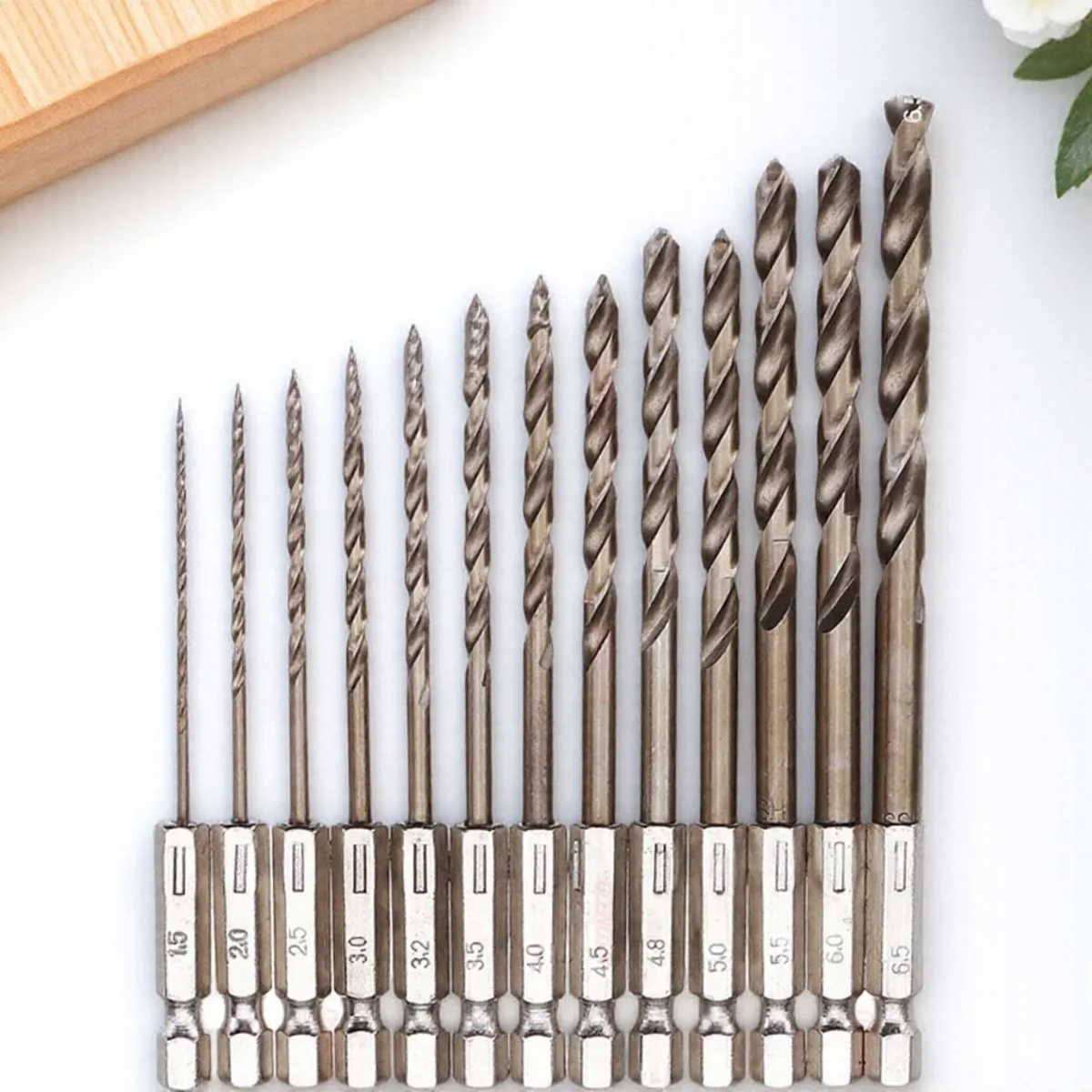 

13PCS Cobalt HSS-Co M35 Twist Drill Bit Set 1.5-6.5mm Hex Shank High Precision Cutting Tools for Wood Metal
