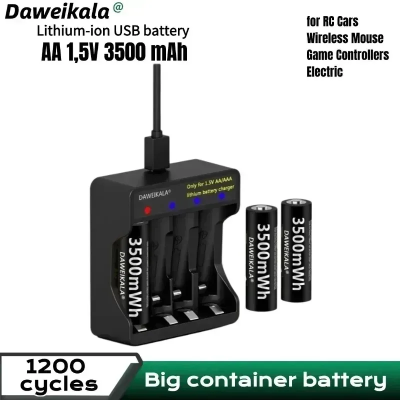 

2025 New AA 1.5V 3500MWh Rechargeable Lithium ion Battery for Remote Control, Mouse, Fan, Electric Toys