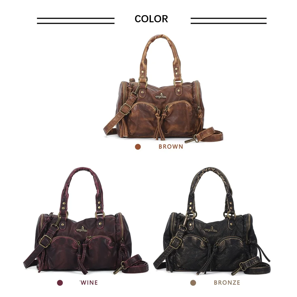 Vintage Damenhandtaschen Kleine Umhängetasche Boston-Tasche mit Tragegriff PU-Schultertasche Modische Dumpling-Tasche Schultertaschen mit mehreren Taschen – Detail 6