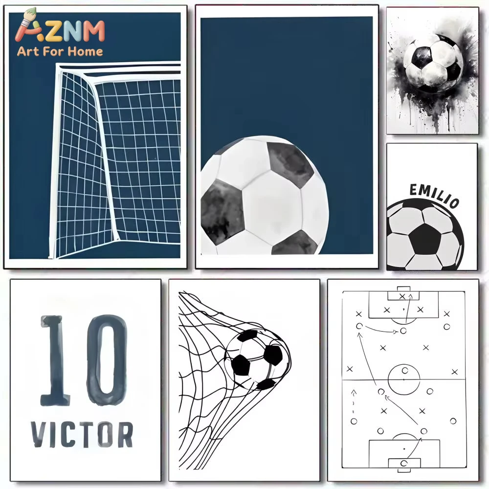 

1pc Football and Goal Painting Calligraphy Modern Canvas Poster for Home Decor Living Room Wall Art