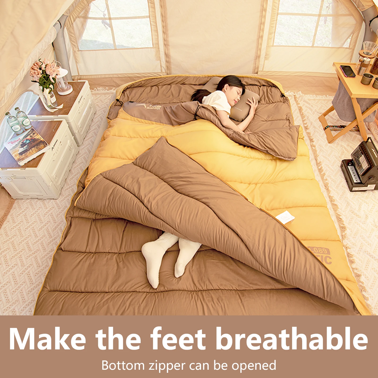 BSWOLF 2 شخص التخييم كيس النوم أربعة مواسم المحمولة الشتاء كيس النوم للتخييم في الهواء الطلق السفر المشي لمسافات طويلة