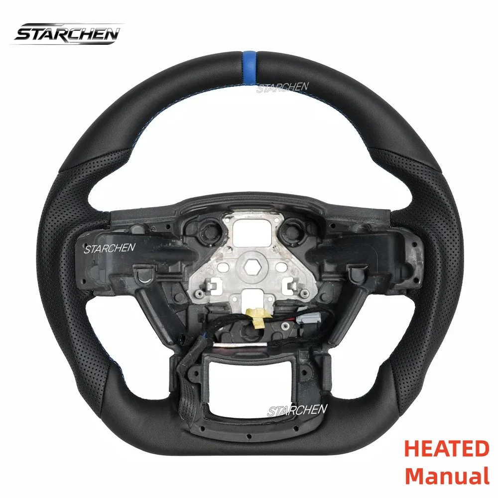 Full Leather Sports Heated Steering Wheel for Ford F150 XLT XL 2015+ Blue Strip