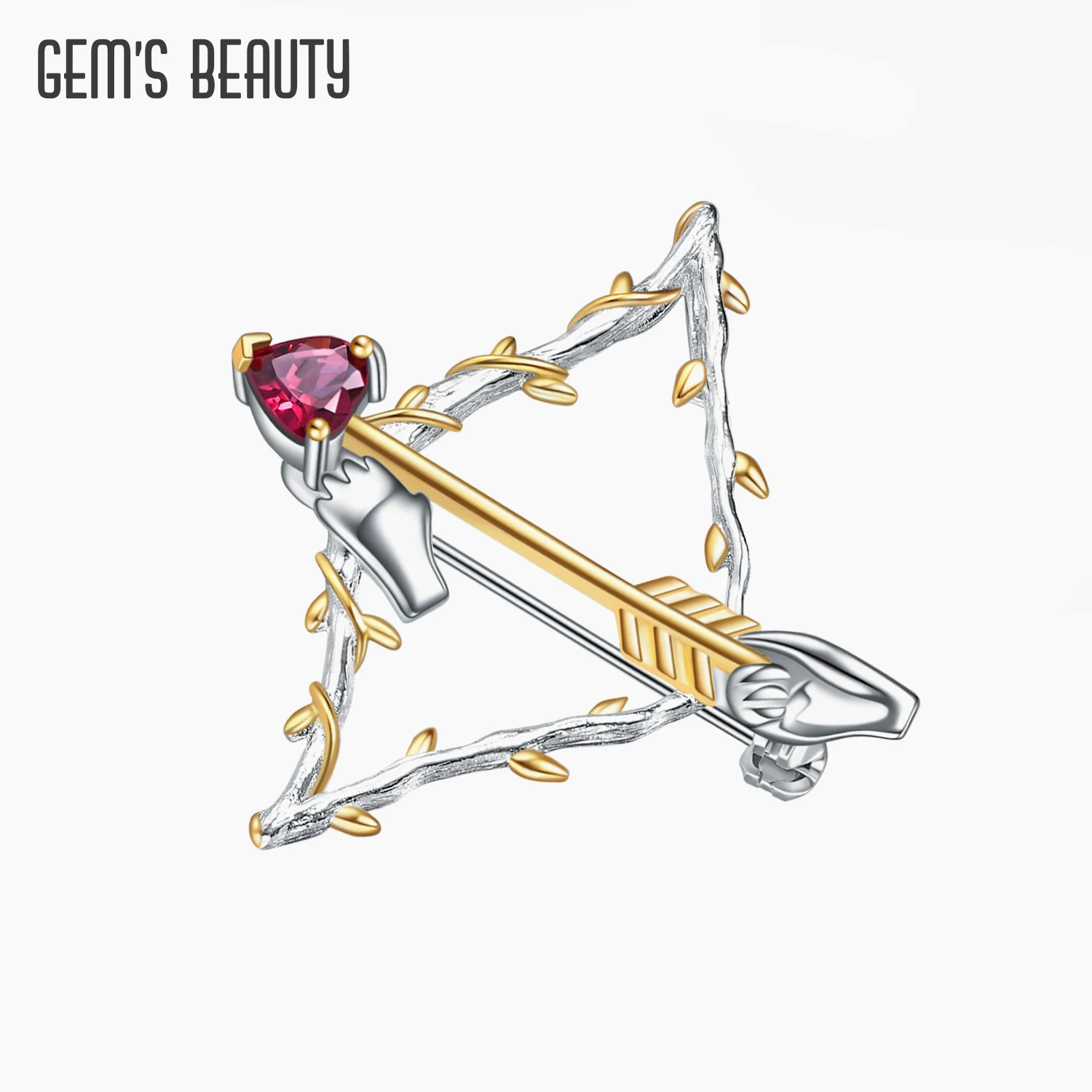 

GEM'S BEAUTY 925 Sterling Silver Cupid's Arrow Brooch 18k Gold Filled Natural Rhodolite Garnet Gemstone Brooches For Women