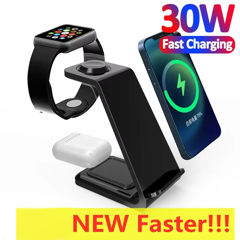 3 In 1 Wireless Charger Stand Pad Fast Charging Station Dock for Apple iPhone 17 16 15 14 Samsung Galaxy Watch IWatch Earphone