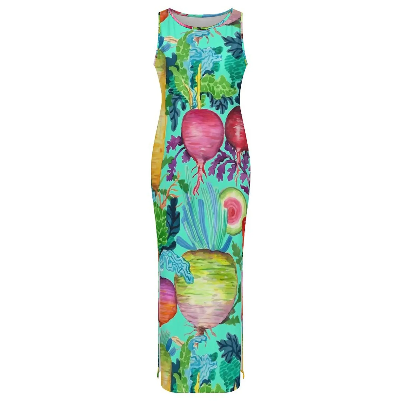 Colorful Radishes Bodycon Dress Holiday Carrots Print Vintage Maxi Dresses Woman Sleeveless Fashion Dress Big Size 3XL 4XL