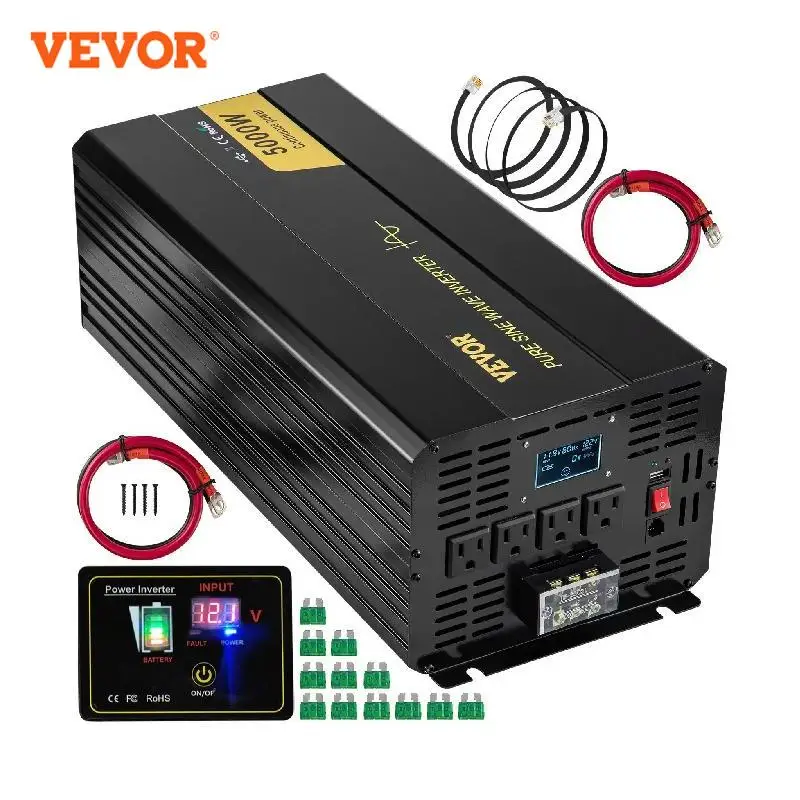 vevor puro onda senoidal inversor de energia 12v dc para 120v ac liga de aluminio tela lcd indicadores led para alimentar moedor ventilador portatil 01