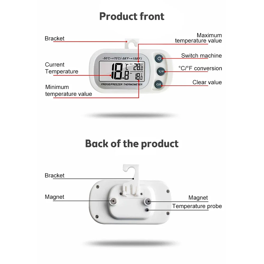 Termometro da frigorifero con gancio frigorifero Anti-umidità congelatore termometro digitale elettrico Monitor della temperatura display LCD