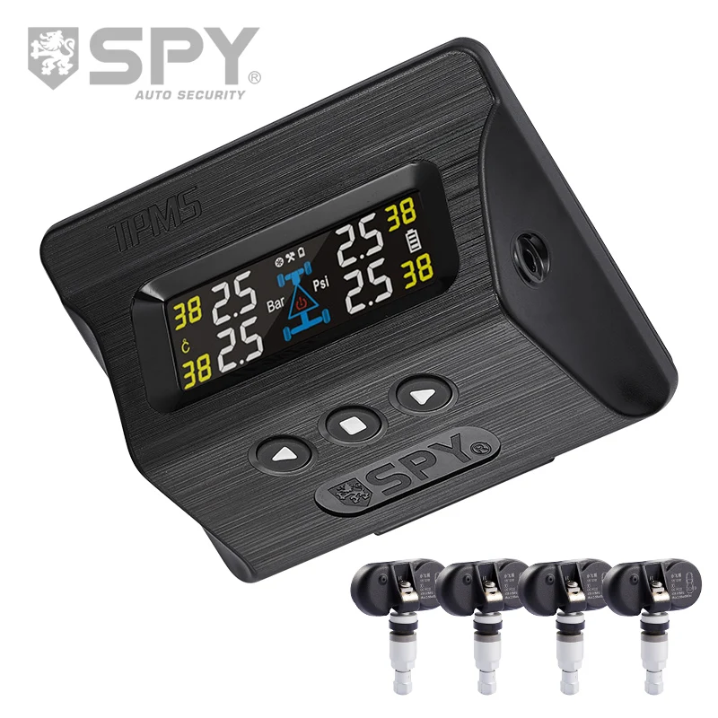 SPY Digital Tire Pressure Alarm System 0-3.5 Bar/50Psi Universal Fitment Solar Powered Car Truck TPMS Sensors 43/29 PSI
