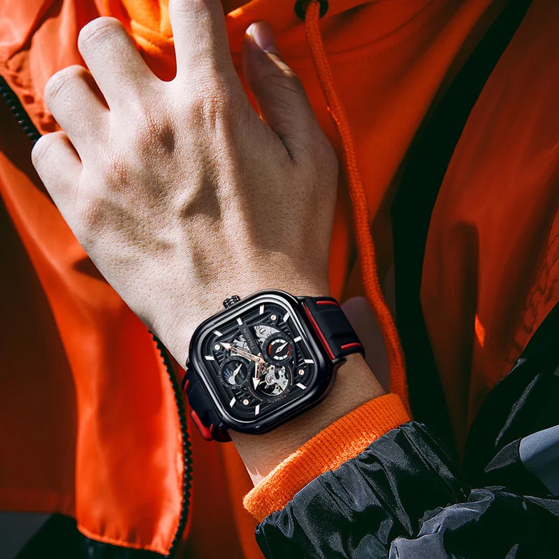 Orologio meccanico automatico da uomo*, quadrante scheletrato, orologio da polso alla moda e alla moda