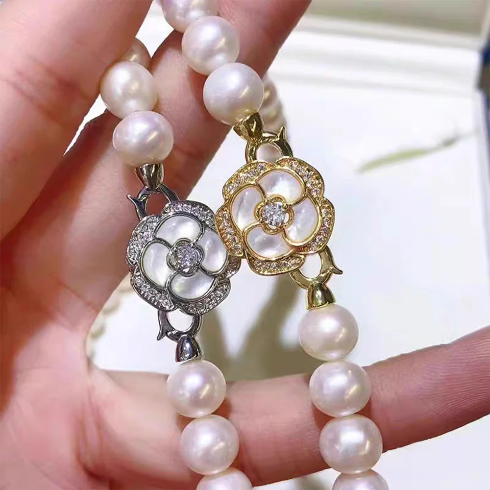 Juya 18K Gold Plated Flower Pendant Connector Fastener Hook Clasps Accessories For DIY Women Needlework Pearls Jewelry Making