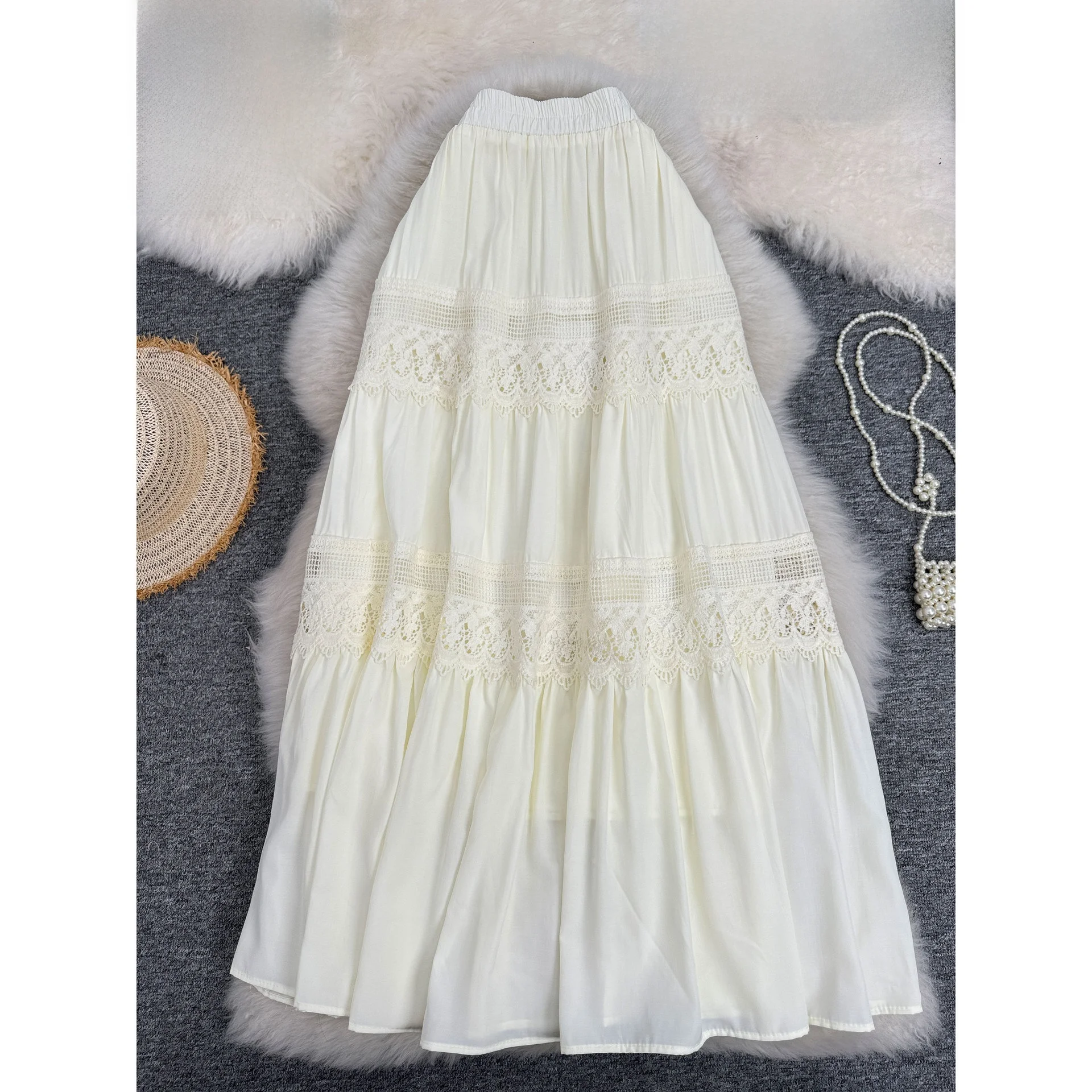 Elegant Embroidered Panel Skirt Midi A-Line Skirt Women's High Waist Loose Fit Cotton Blend Fabric Artistic Style Half-length