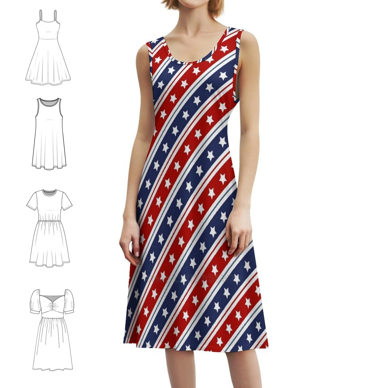 فستان بوهيمي بدون أكمام بعلم أمريكي للنساء مطبوع عليه فساتين حفلات الشاطئ بعلم أمريكي وعطلات يوم العمل فساتين نسائية #1