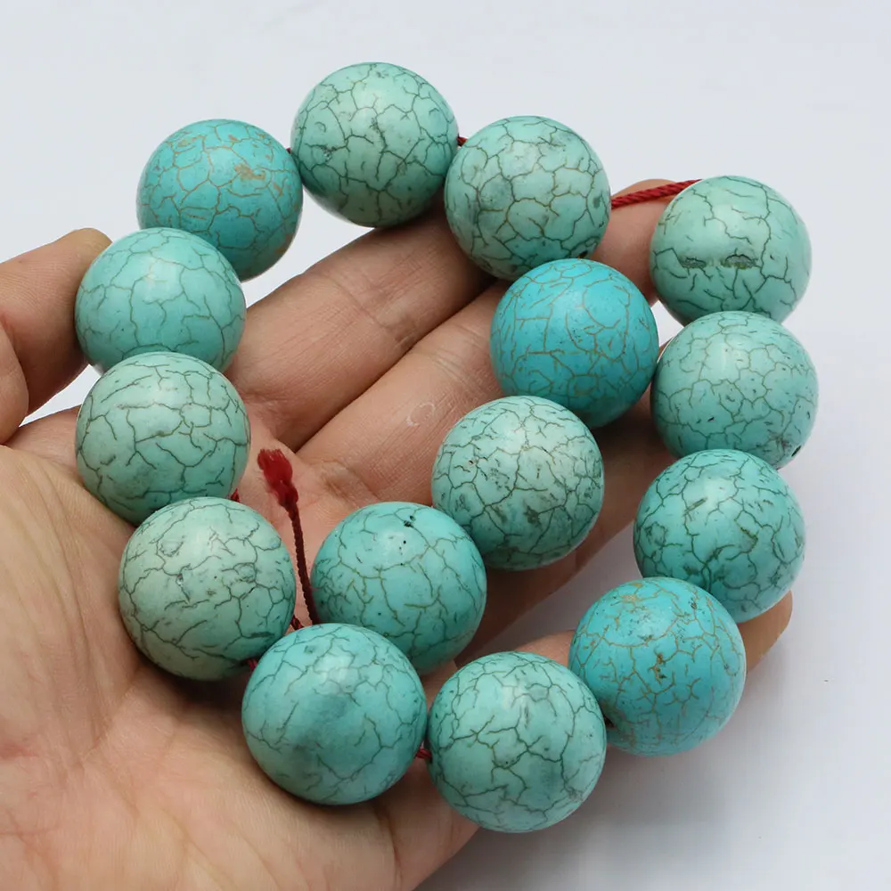 APDGG Huge 25mm Blue Turquoise Smooth Round Shape Real Gemstone Loose Beads 15