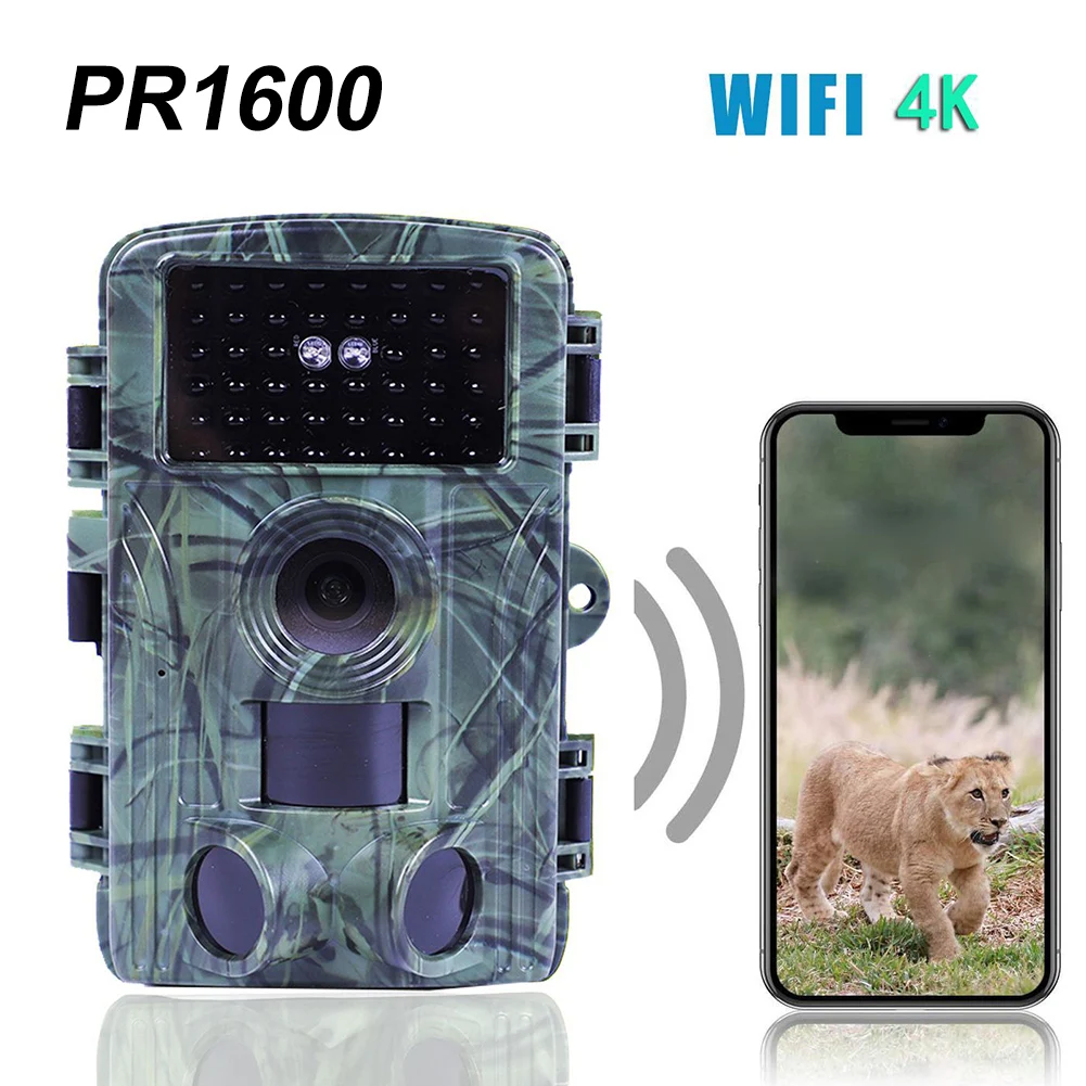 PR1600 Outdoor WiFi Hunting Trail Camera 60MP 4K Infrared Night Vision IP66 Waterproof Wildlife Hunting Camera Trap