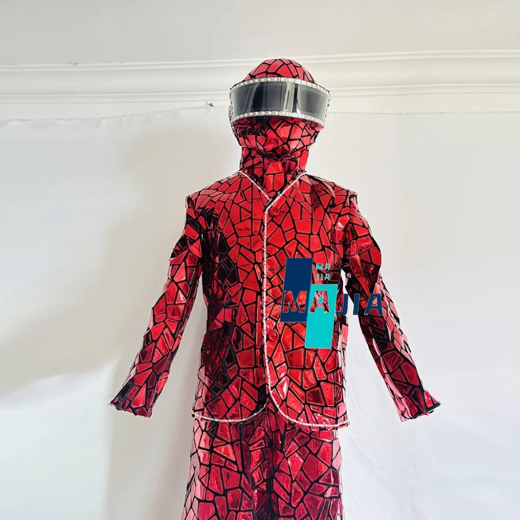 LED 스틸츠 워커 로봇 반짝이는 미러 스팽글 원단 의상 쇼 무대 공연 코스프레 의상 엔터테인먼트 레이브 파티용