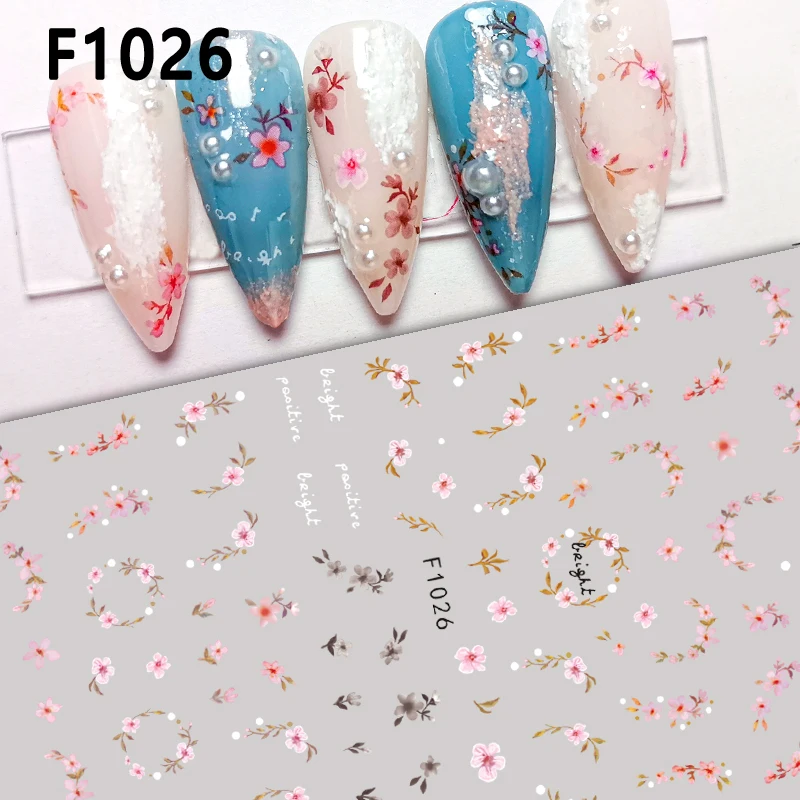 New Spring Summer Nail Sticker Flowers Butterfly Decals 3D Nail Art Stickers Tulip Rose Peach Blossom Nail Decorations