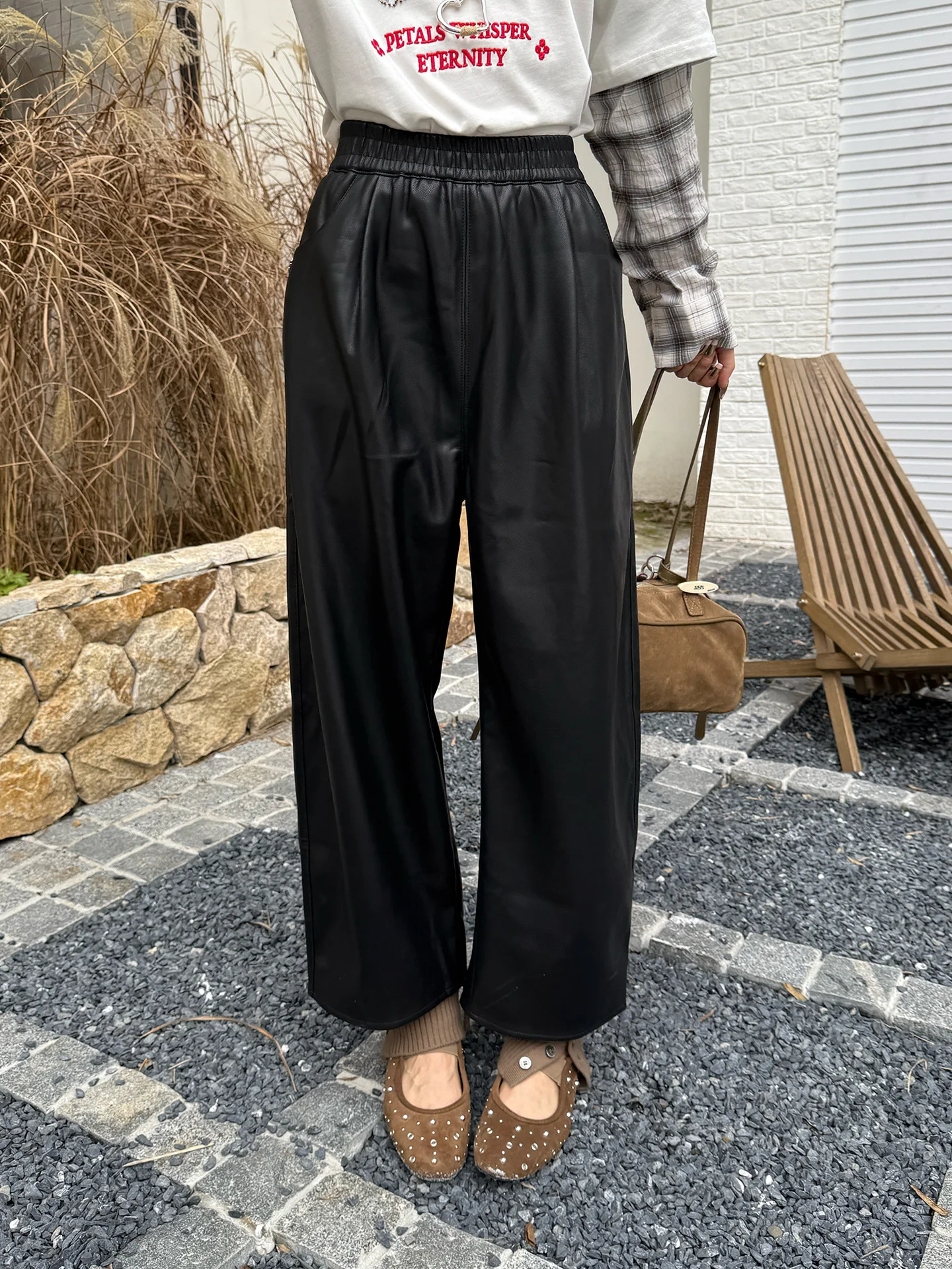 

Новые кожаные брюки MIMBLANCHE, черные, длиной 9/10, осенне-зимние, повседневные, широкие, с высокой талией, для женщин