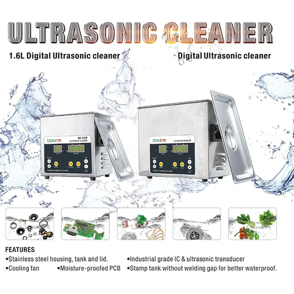 BK-1200 1.6L Digital Ultrasonic CLEANER AC110/220 เกมส์จับเวลาความร้อนสแตนเลส Ultrasonic แบบบูรณาการทำความสะอาด