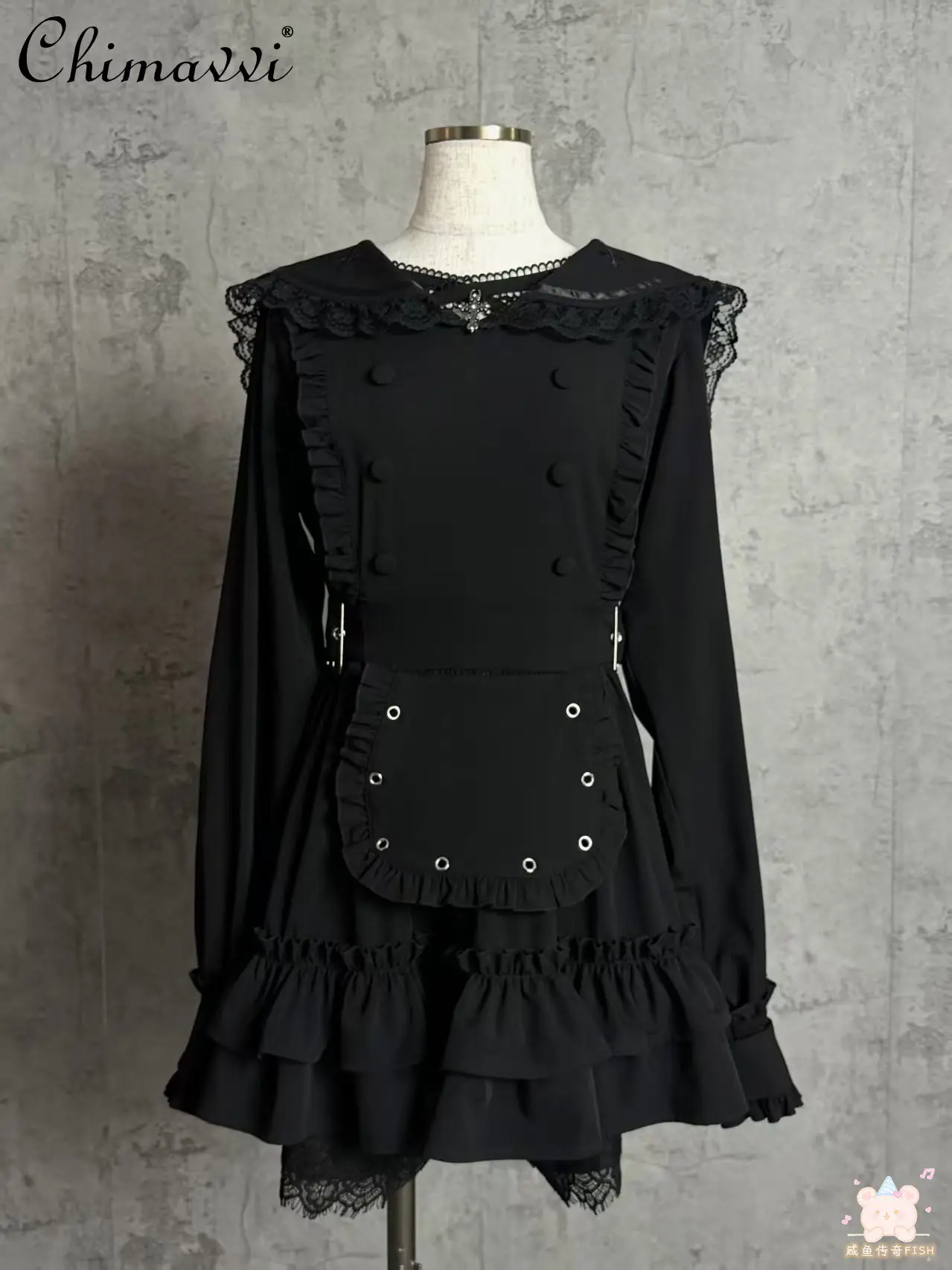 

Japanese Mass-produced Dress Set New 2026 Spring Subculture Cross-neck Maid Lace-up Top and Skirt Women Lolita Two-piece Set