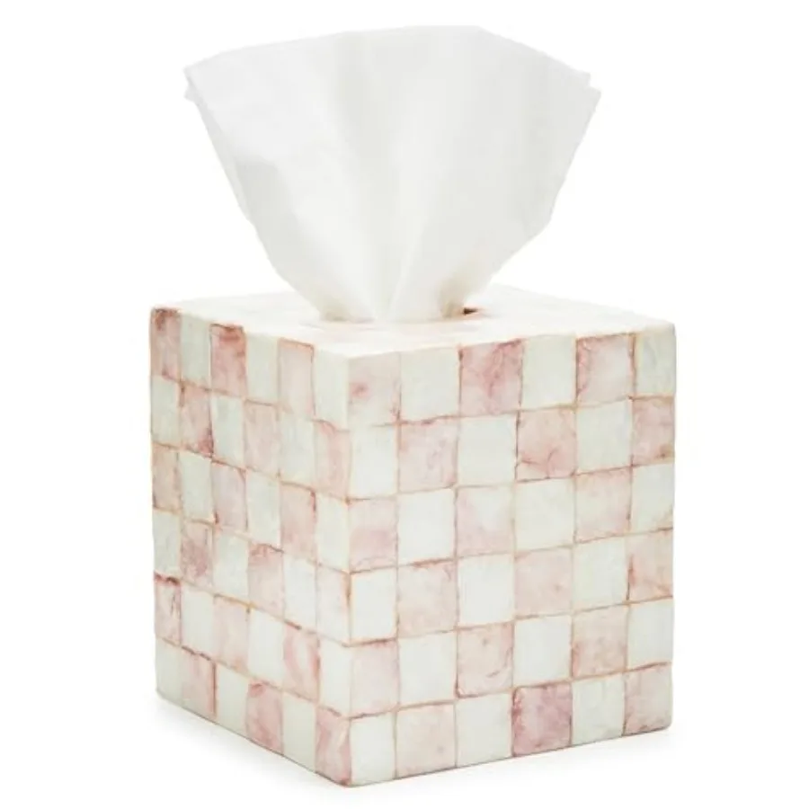 

Boutique Square Capiz Tissue-Box Cover, Decorative Tissue Holder, Pink-and-White