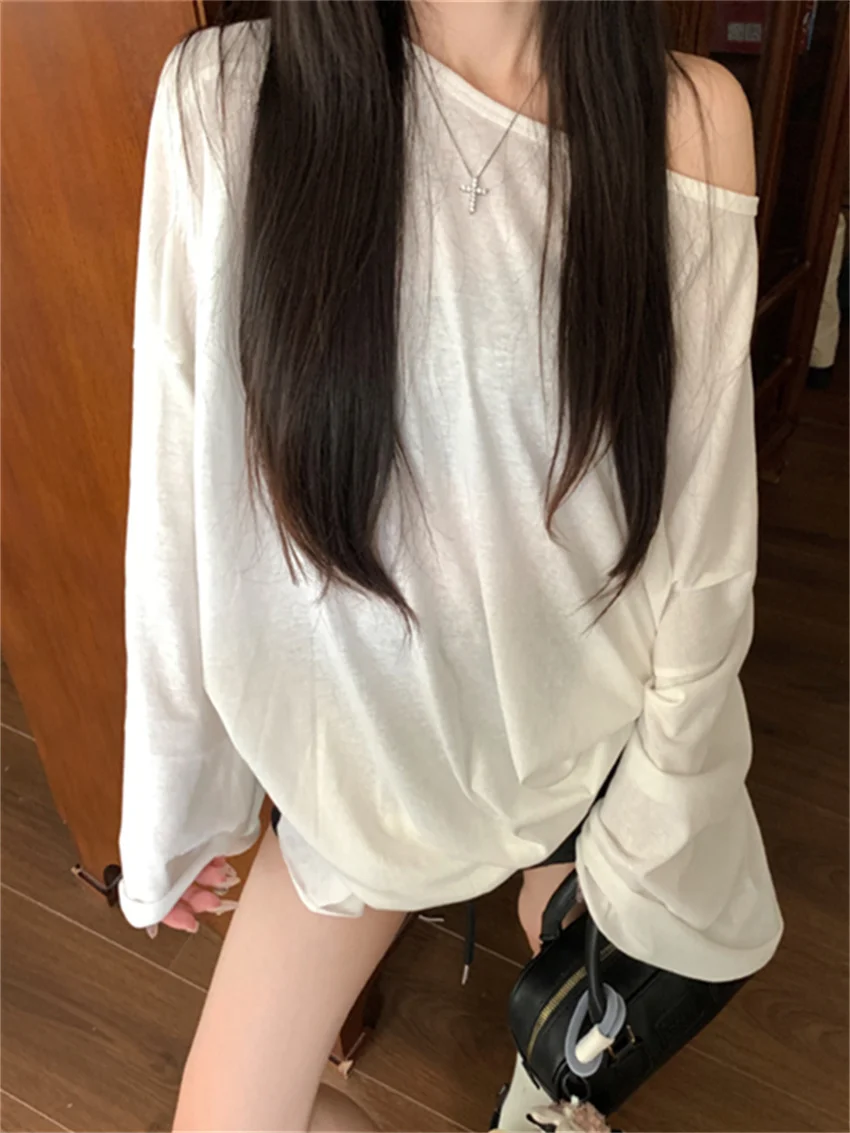 PLAMTEE Oversize T-Shirts New Loose Women Batwing Sleeve Minimalist 2024 All Match OL Autumn New Casual Chic Solid Tees