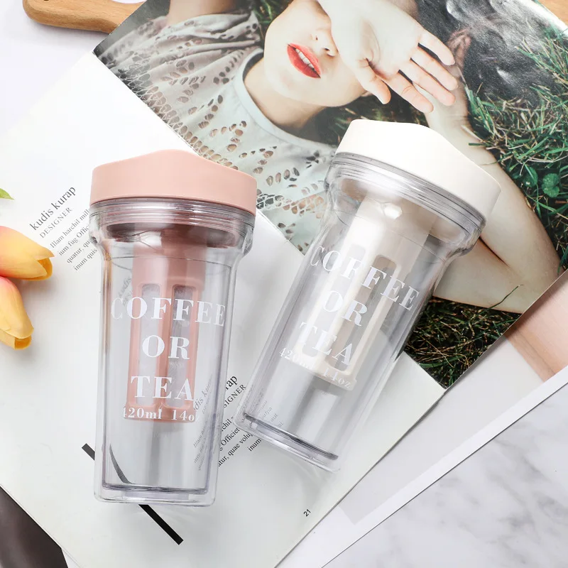 Push-on Double-layer Cold Extraction Filter Coffee Cup Creative Portable Direct-drinking Teacup Office Home Plastic Water Cup