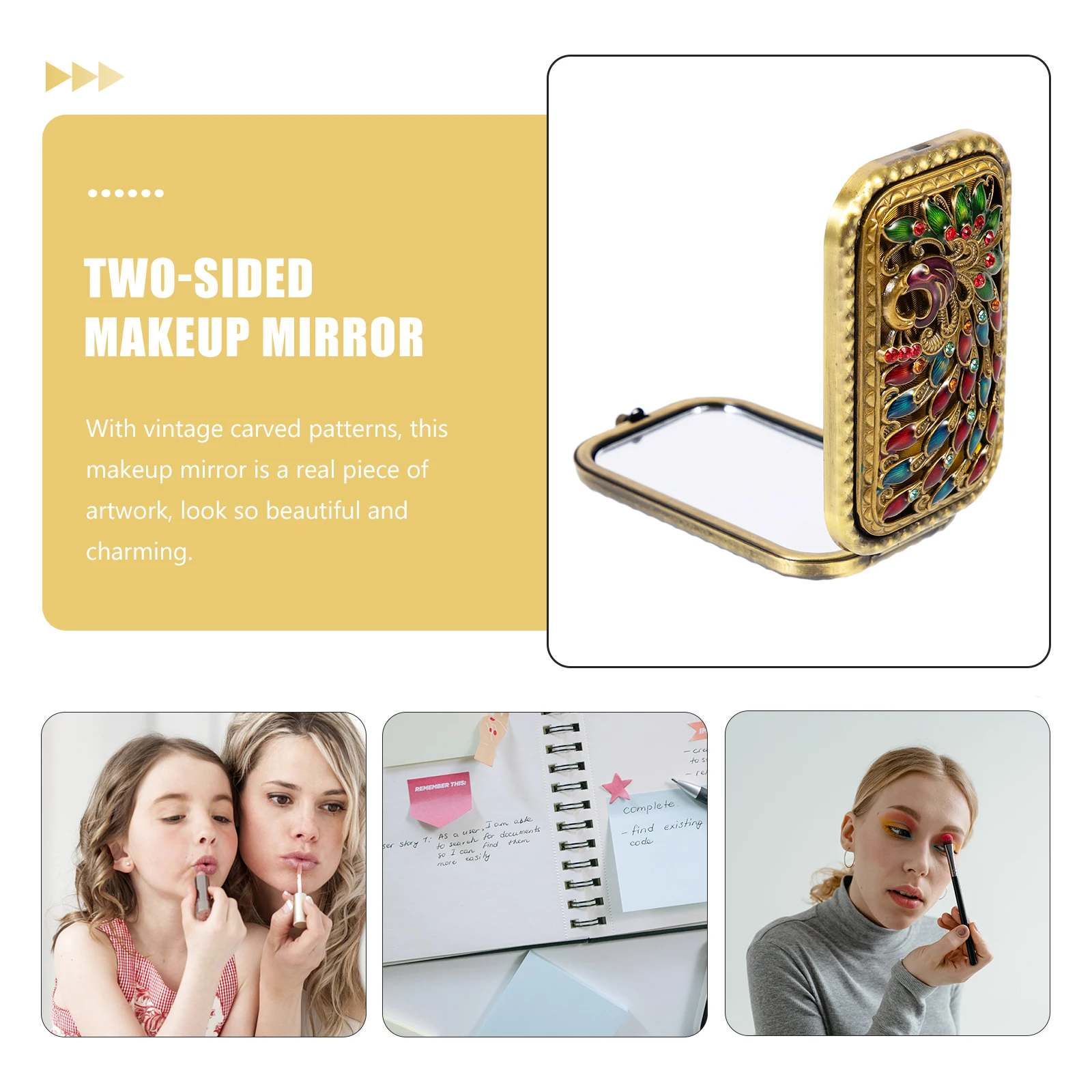 กระจกโลหะแบบพกพาสองด้านทนทานต่อการสึกหรอขนาดกะทัดรัดสำหรับผู้หญิงวัยรุ่นปาร์ตี้ปิกนิกท่องเที่ยว