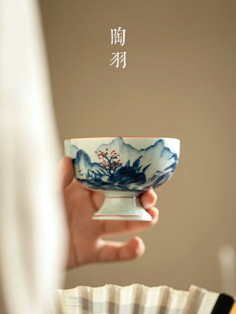 Antique Hand-painted Landscape Master Single Creative Handmade HigH Foot Personal Kung Fu Set Tea Cup