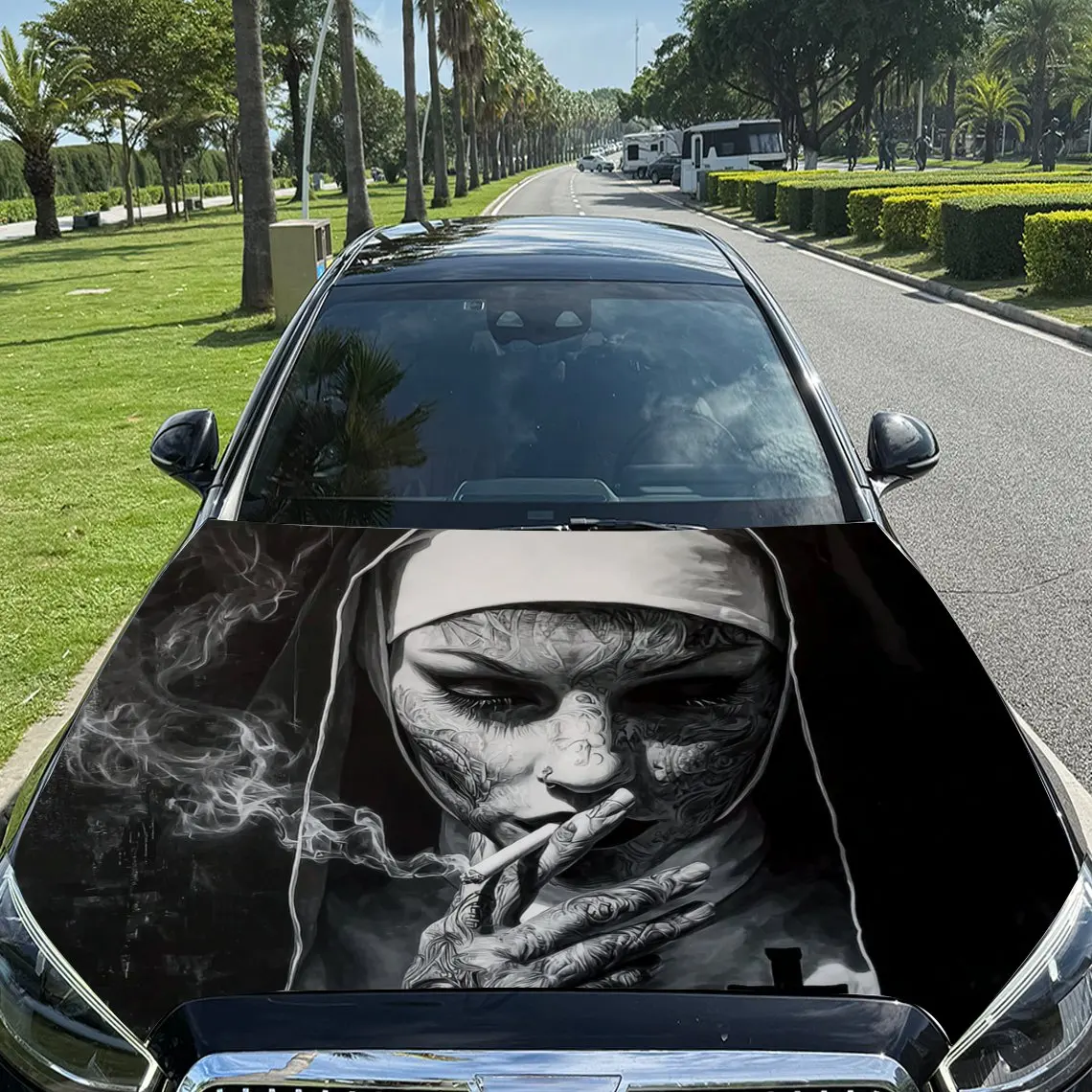 

Tattoo Nun Car Hood Sticker-waterproof And Scratch Resistant PVC Car Sticker, Suitable For Cars, Trucks, And SUVs-easy To Instal