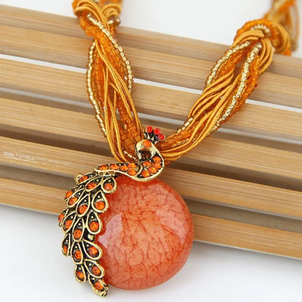 Chain All-match Jewelry Accessories Women Necklace Waterdrop Pendant Necklace Acrylic Bead Necklace Peacock Gem Necklace