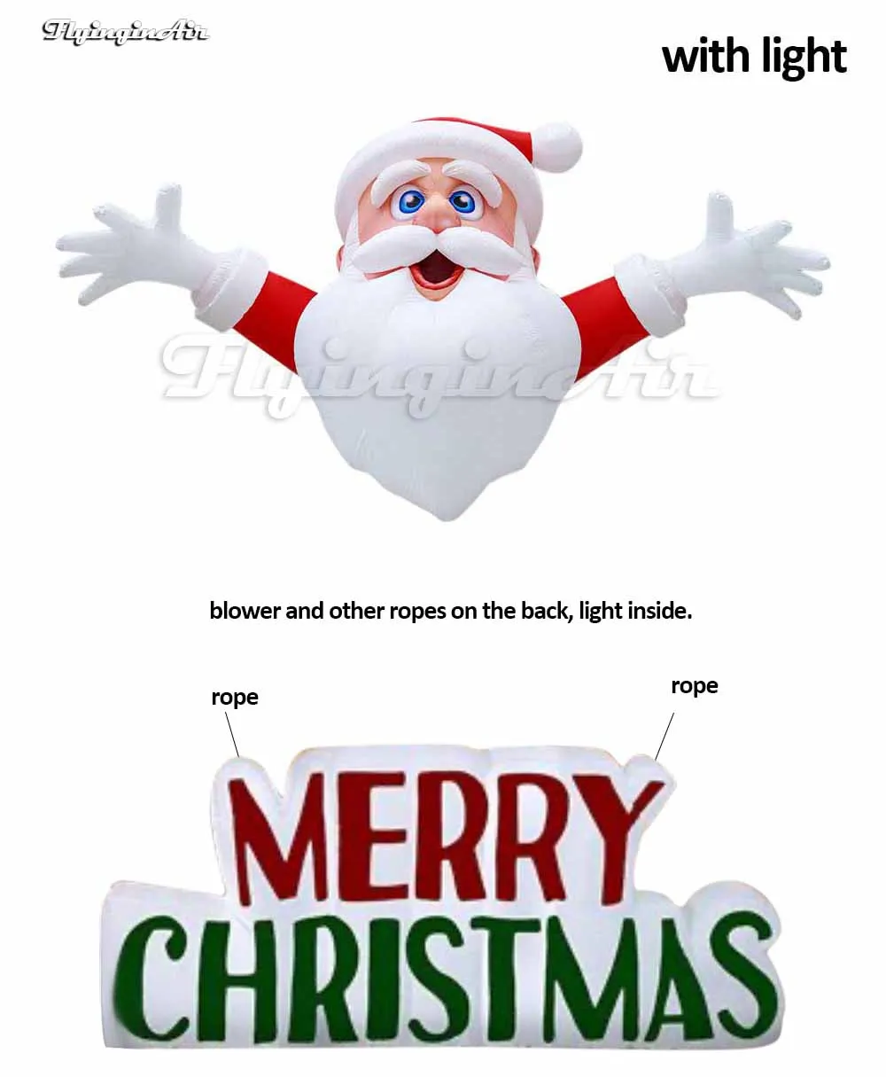 

Hanging Large LED Inflatable Santa With Lighting Merry Christmas Banner Balloon For Christmas Decoration