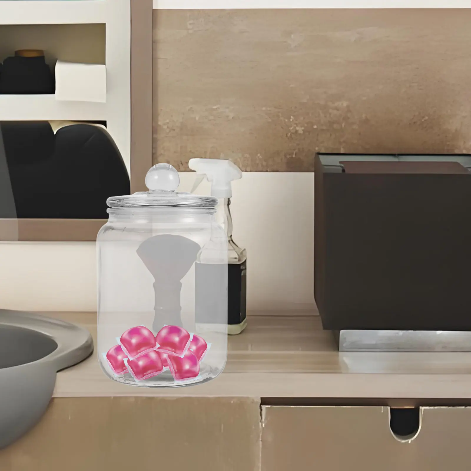 

Стеклянная банка для хранения стиральных средств с крышкой, бытовой контейнер-органайзер для стирального порошка, для хранения в прачечной