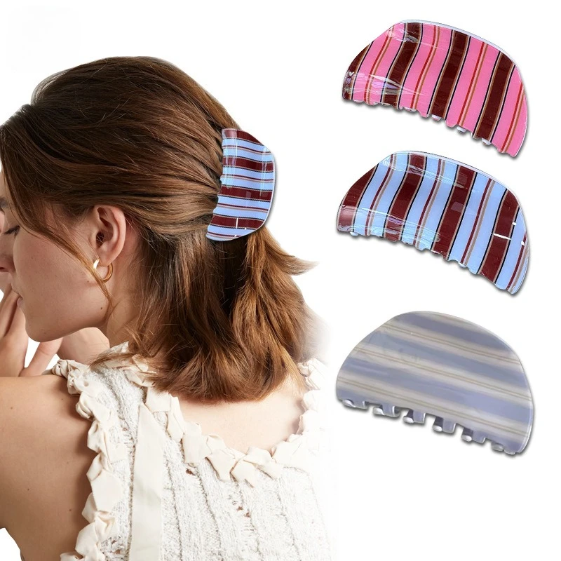 

New Vintage Coffee Stripe Multi Purpose Ponytail Clip Women Back Of Head Retro Hair Clip