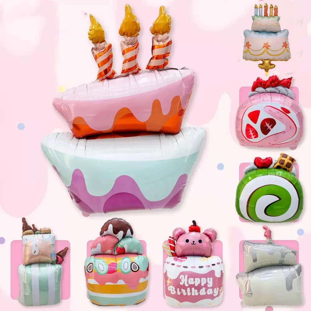 New Bear Cake Aluminum Foil Balloon Colorful Fruit Cake Ice Cream Strawberry Cake Roll Children's Birthday Party Decoration