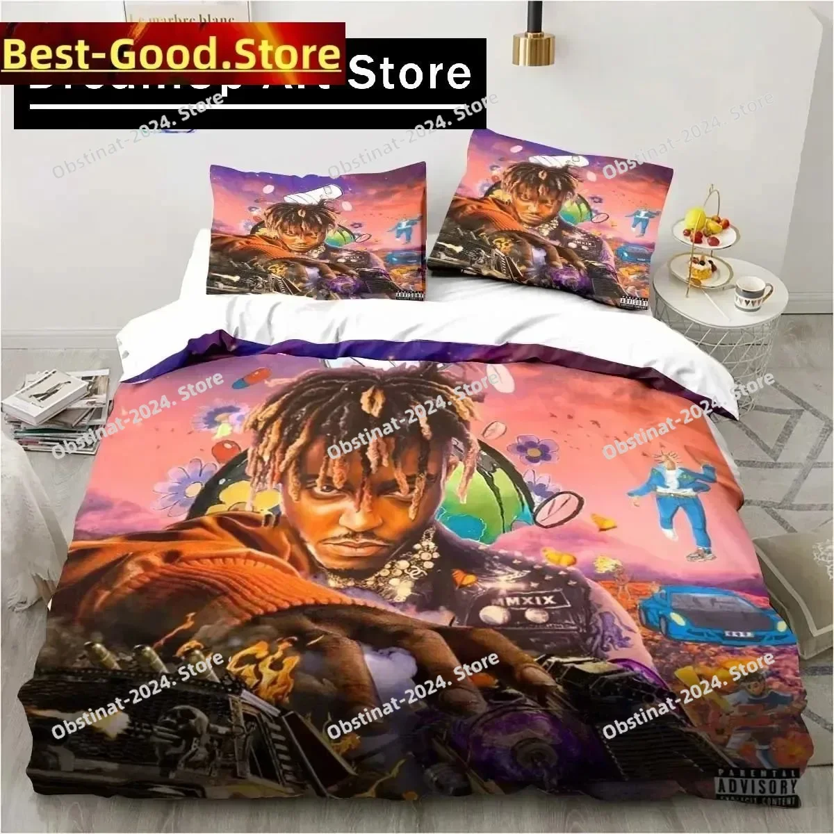 3D Print Rapper Singer Juice Wrld Bedding Set Boys Girls Twin Queen King Size Duvet Cover Pillowcase Bed boys Adult Bedroom