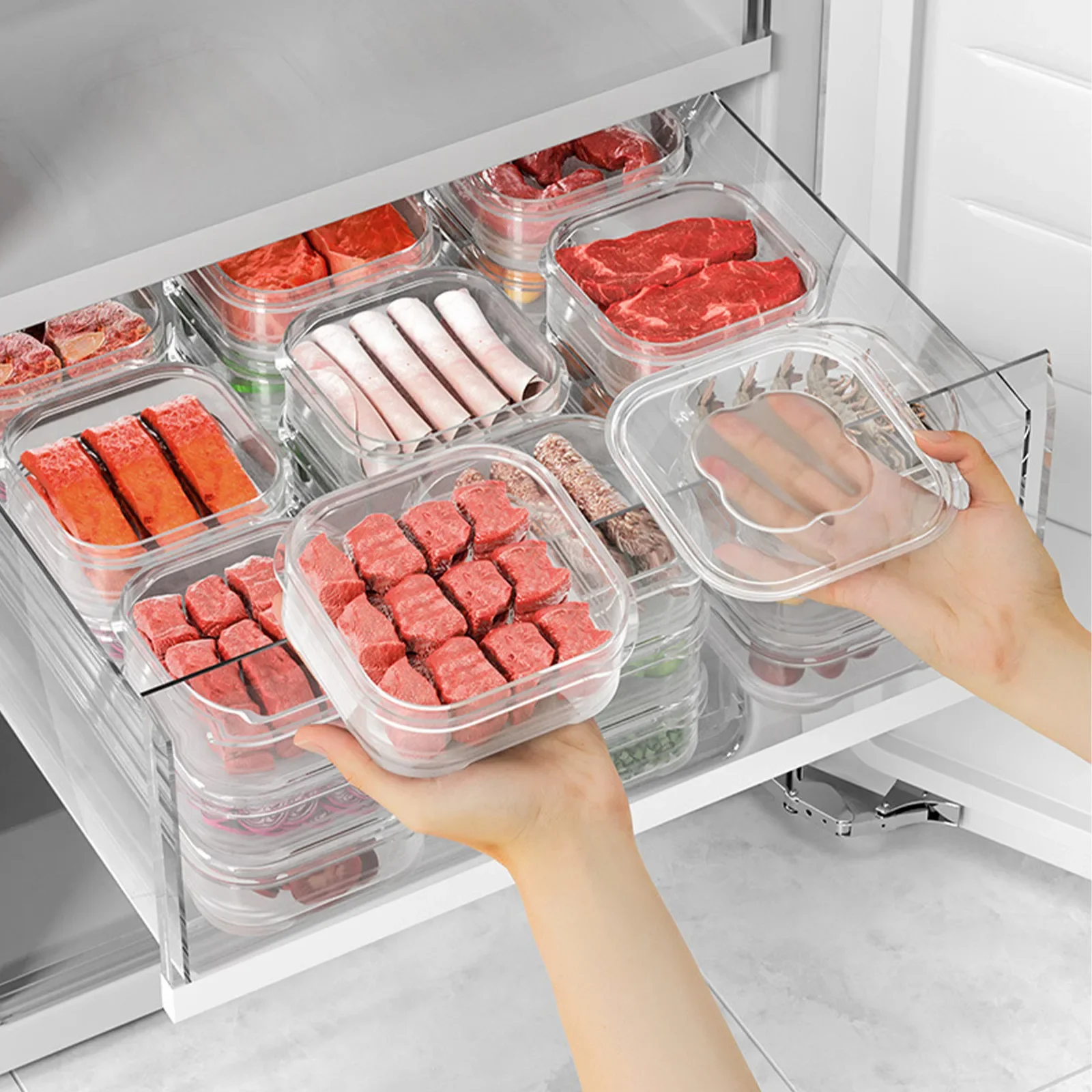 Refrigerator Storage Box Fridge Organizer Meat Fruit Vegetable Food Container Sealed Fresh Box with Lid Kitchen Accessories